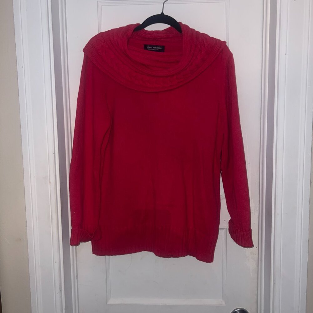 Jones New York | Pink Cable Knit, Cowl Neck Sweater | Signature Petite Large